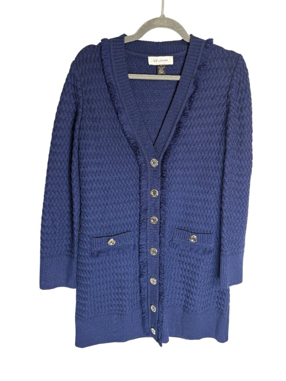 St. John 100% Wool Long Button Cardigan Blue-sz Small
